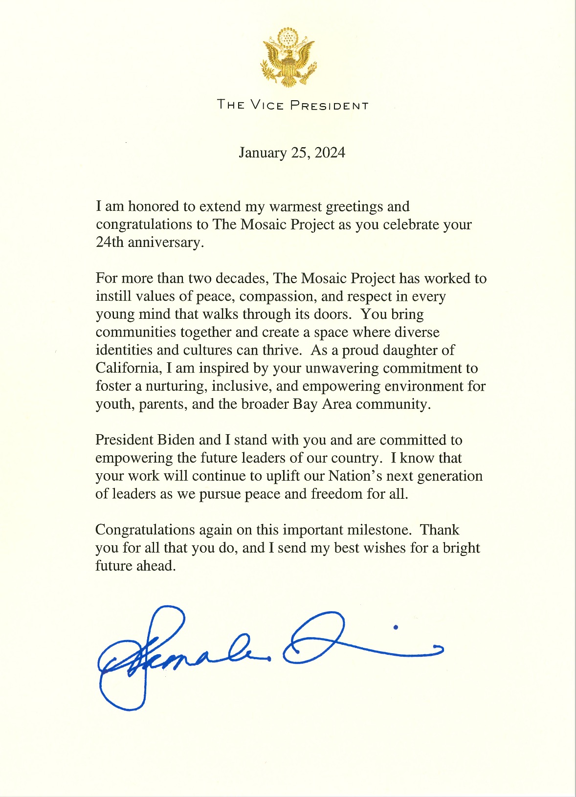 Letter from VP Kamala Harris